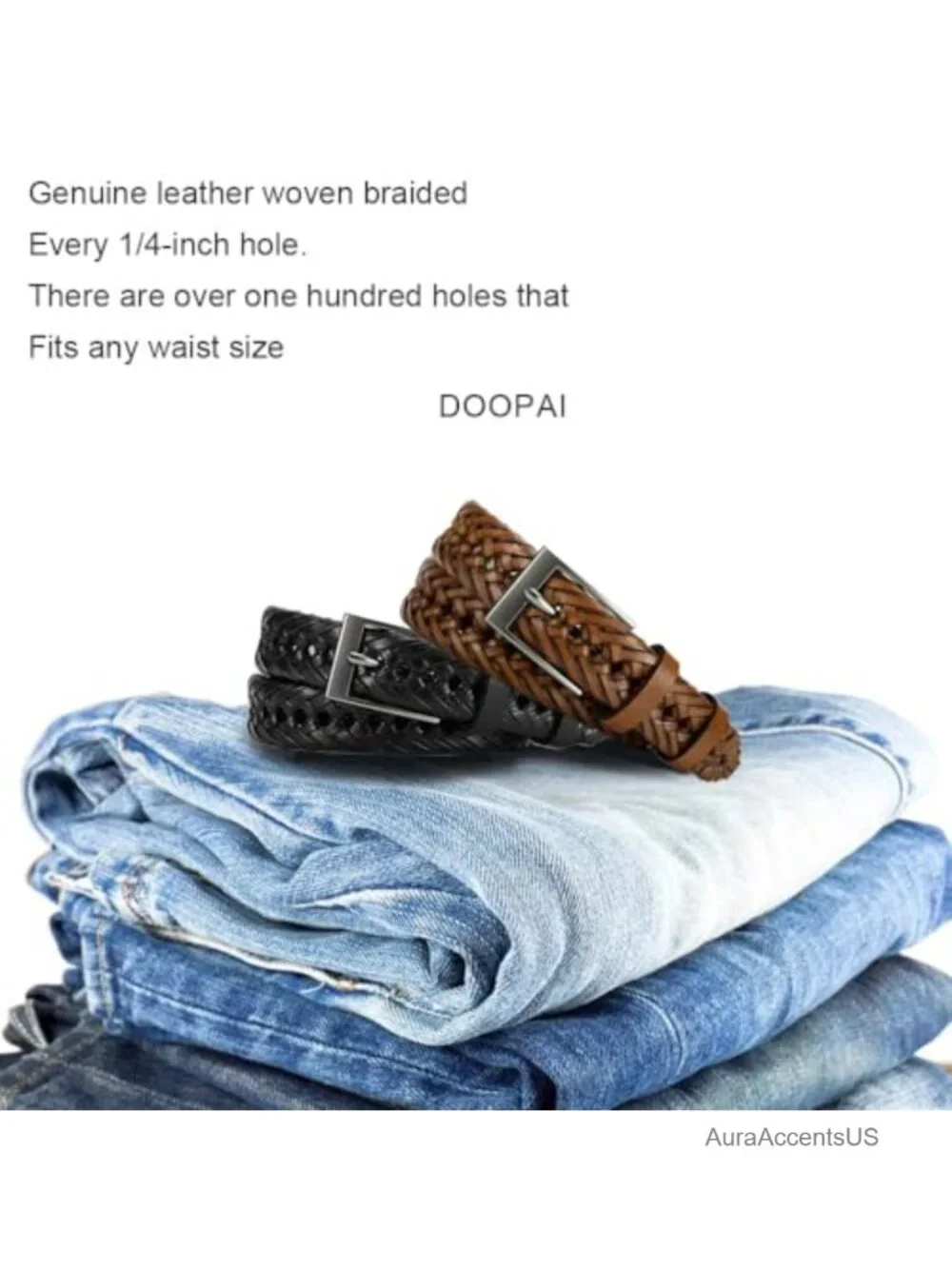 Men's Braided Leather Belt, Woven Dress Belt for Casual & Golf